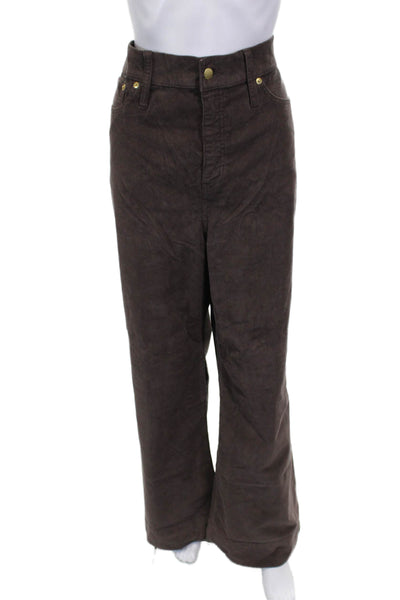 J Crew Womens Brown Button Front Pants 76% Cotton Size 33