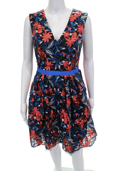 Monique Lhuillier Women Fit & Flare Floral V-Neck Knee-Length Dress Size 2