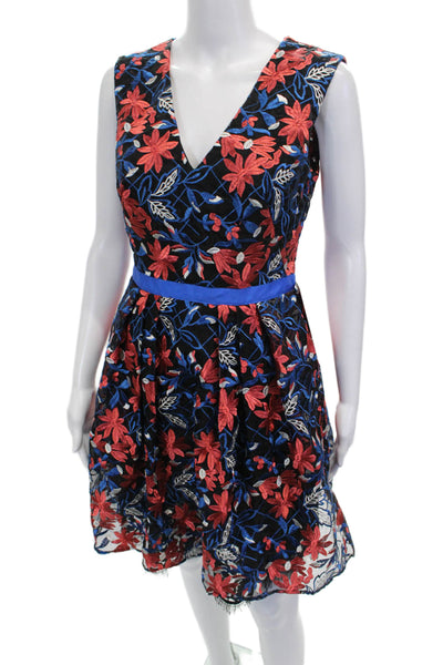 Monique Lhuillier Women Fit & Flare Floral V-Neck Knee-Length Dress Size 2