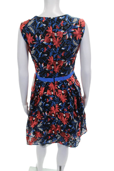 Monique Lhuillier Women Fit & Flare Floral V-Neck Knee-Length Dress Size 2