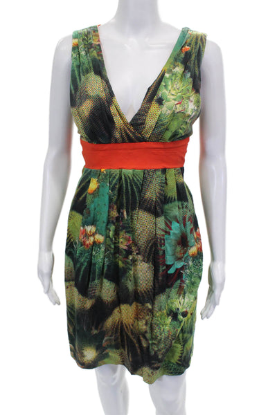 Eva Franco Women Fit & Flare Dress Floral VNeck Cotton Size 2