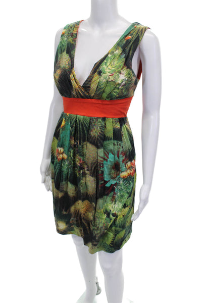 Eva Franco Women Fit & Flare Dress Floral VNeck Cotton Size 2