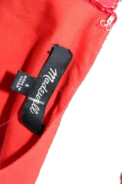 Madewell Women Red Fit & Flare V-Neck 3/4 Sleeve Cotton Dress Size 4