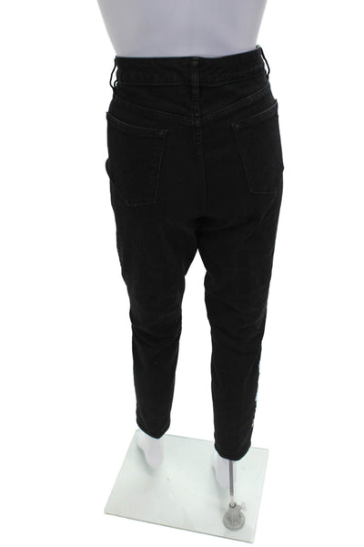 Martha Women Black Floral High Rise Tapered Jeans Cotton Blend Size 10