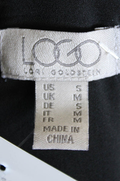 Logo Lori Goldstein Women Tunic Blouse Black Collared Long Sleeve Button Size S