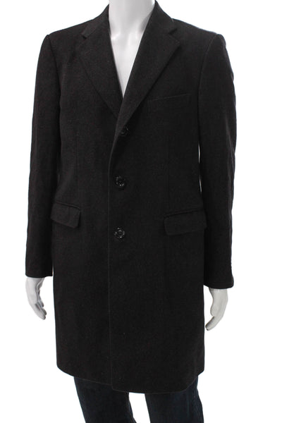 Boggi Mens Cashmere Black Overcoat Button Closure Size 48