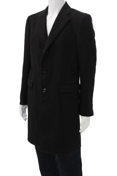 Boggi Mens Cashmere Black Overcoat Button Closure Size 48