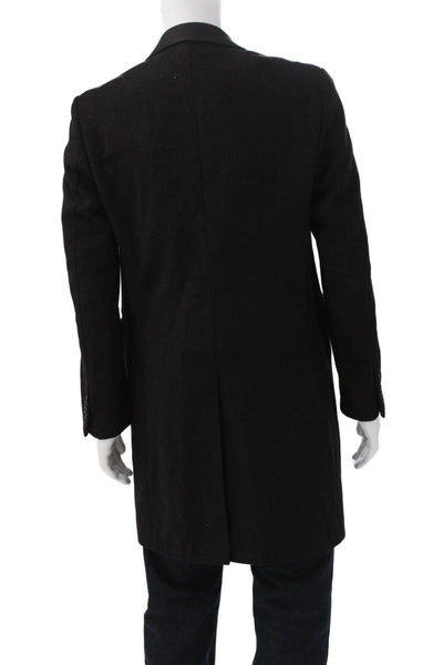 Boggi Mens Cashmere Black Overcoat Button Closure Size 48