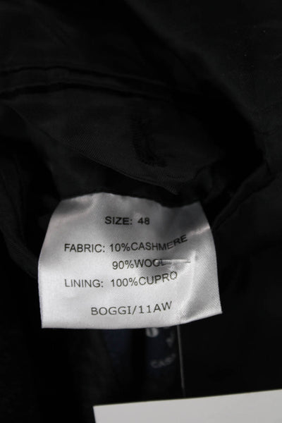 Boggi Mens Cashmere Black Overcoat Button Closure Size 48