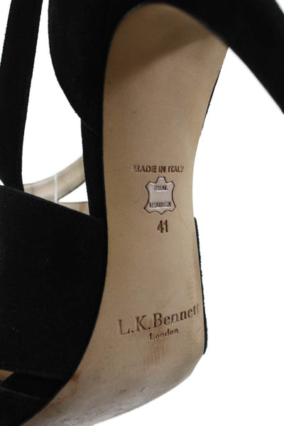L.K. Bennett Womens Suede Cross Strap Sandal Heels Black Size 41 11