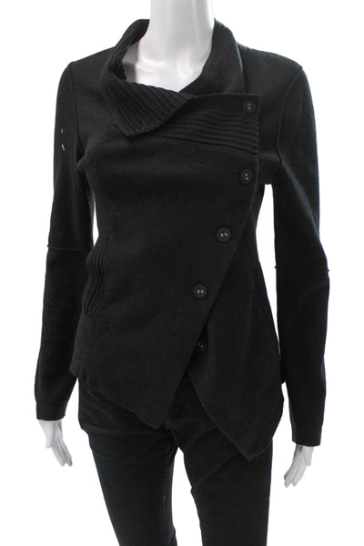 SOH Women Cardigan Cowl Neck Black Button Cotton Long Sleeve Size M
