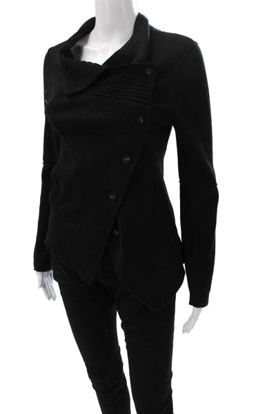 SOH Women Cardigan Cowl Neck Black Button Cotton Long Sleeve Size M