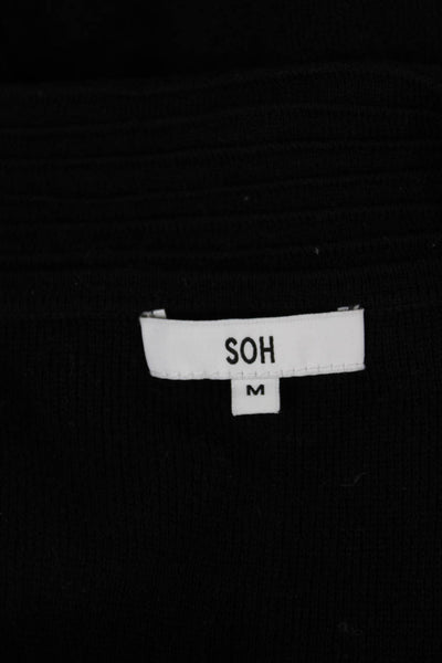 SOH Women Cardigan Cowl Neck Black Button Cotton Long Sleeve Size M