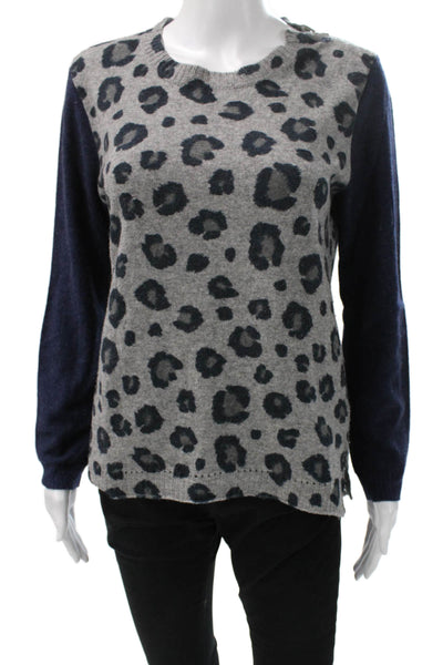 Rebecca Taylor Womens Pullover Sweater Gray Animal Print Lambswool Size L