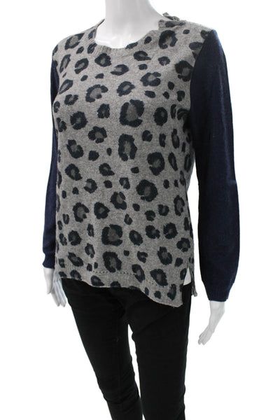 Rebecca Taylor Womens Pullover Sweater Gray Animal Print Lambswool Size L