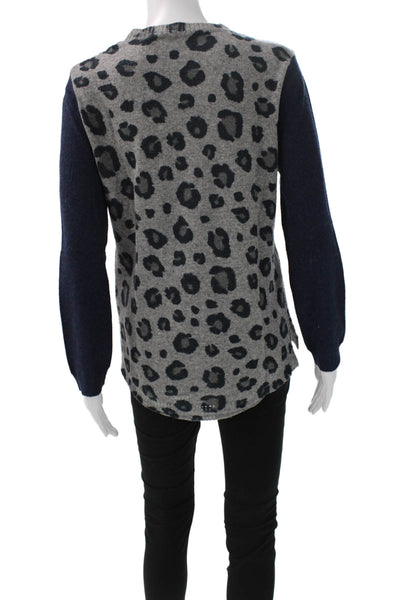 Rebecca Taylor Womens Pullover Sweater Gray Animal Print Lambswool Size L