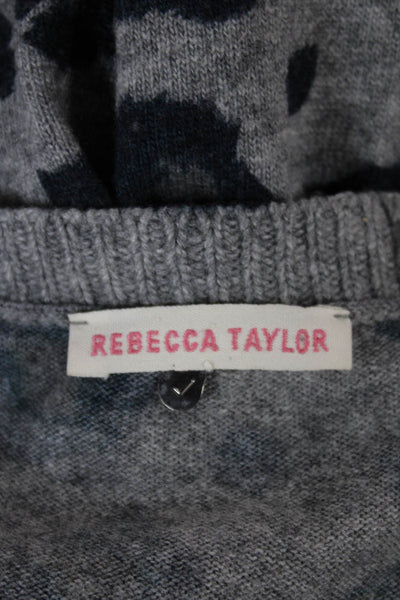 Rebecca Taylor Womens Pullover Sweater Gray Animal Print Lambswool Size L