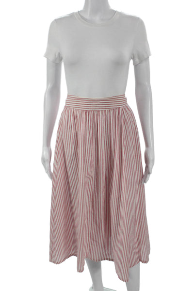 Xirena Womens A-Line Striped Cotton Midi Skirt Red Pull On Size M