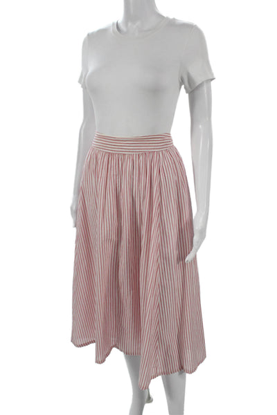 Xirena Womens A-Line Striped Cotton Midi Skirt Red Pull On Size M
