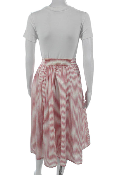 Xirena Womens A-Line Striped Cotton Midi Skirt Red Pull On Size M