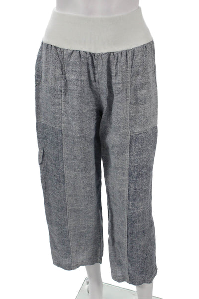 Inizio Womens Blue Linen Capri Pants Pull On Size XL