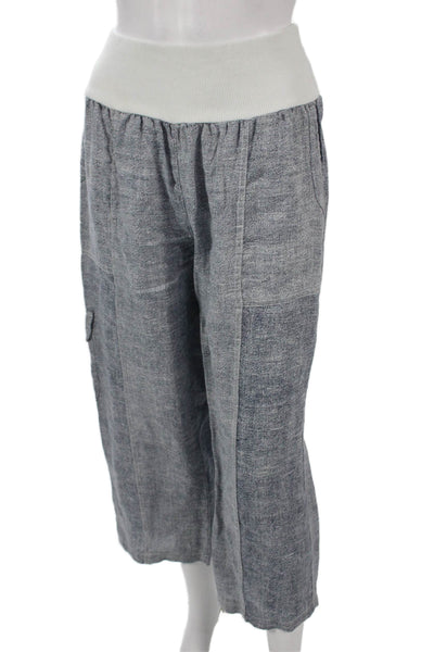 Inizio Womens Blue Linen Capri Pants Pull On Size XL