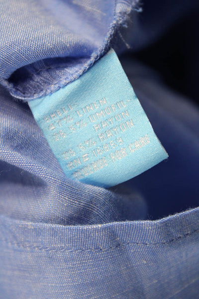 J. Mclaughlin Womens Linen Tunic Blouse Blue Collared Short Sleeve Size M
