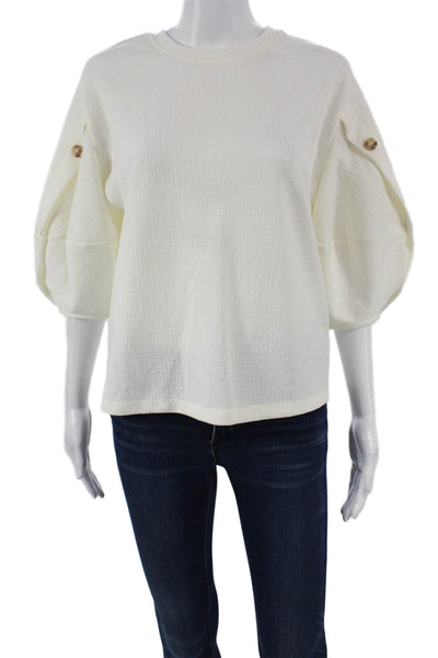 Current Air Womens Basic Blouse White Crew Neck 3/4 Sleeve Size M