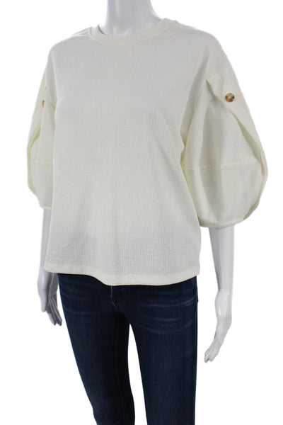 Current Air Womens Basic Blouse White Crew Neck 3/4 Sleeve Size M