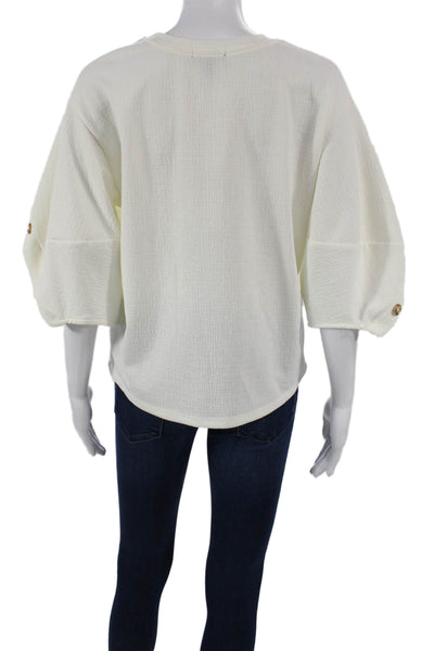 Current Air Womens Basic Blouse White Crew Neck 3/4 Sleeve Size M