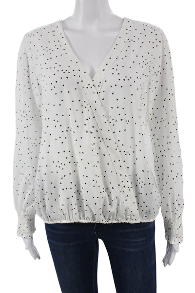 Veronica M Women Basic Polka Dot V Neck Long Sleeve Polyester Blouse Size L