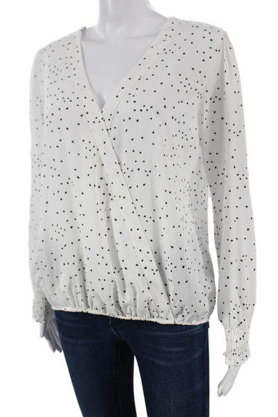 Veronica M Women Basic Polka Dot V Neck Long Sleeve Polyester Blouse Size L