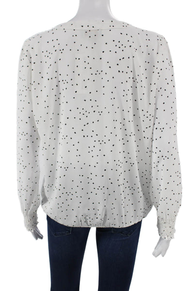 Veronica M Women Basic Polka Dot V Neck Long Sleeve Polyester Blouse Size L