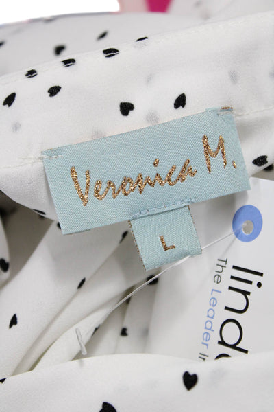 Veronica M Women Basic Polka Dot V Neck Long Sleeve Polyester Blouse Size L