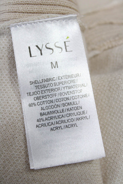 Lysse Women Beige Animal Print V-Neck Short Sleeve Pullover Cotton Blend Size M