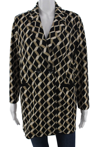 Rina Scimento Womens Black Geometric Jacket Long Sleeve Button Size L