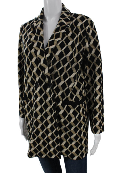 Rina Scimento Womens Black Geometric Jacket Long Sleeve Button Size L