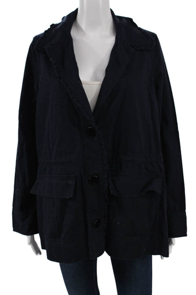 Broome Street Womens Blue Anorak Jacket Button Front Long Sleeve Cotton Size M