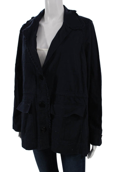 Broome Street Womens Blue Anorak Jacket Button Front Long Sleeve Cotton Size M