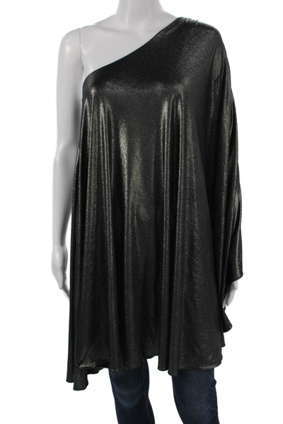 Halston Women Black One Shoulder Sleeveless Tunic Polyester Size 0