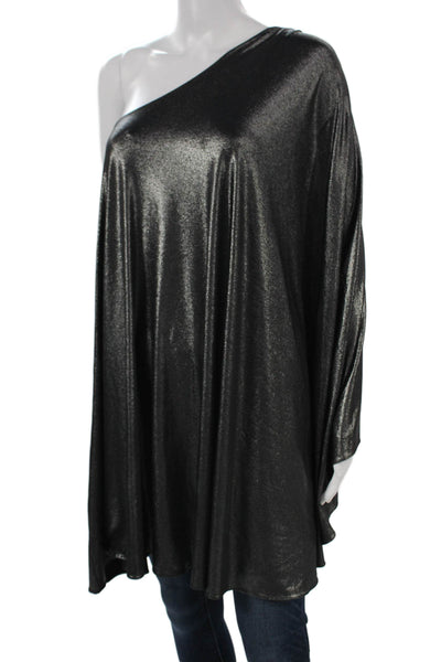 Halston Women Black One Shoulder Sleeveless Tunic Polyester Size 0