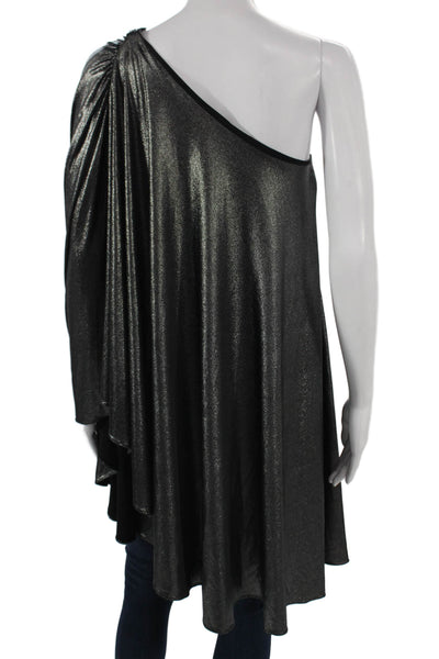 Halston Women Black One Shoulder Sleeveless Tunic Polyester Size 0