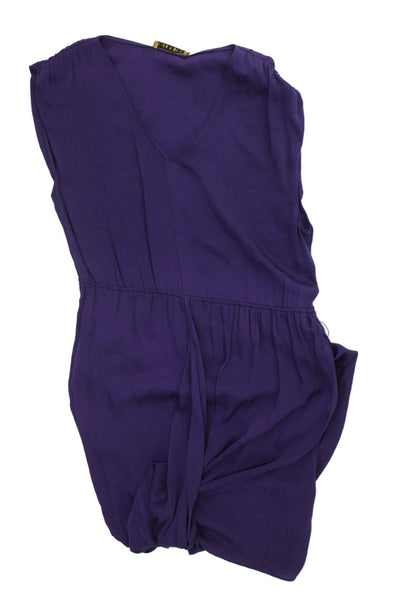 Alice + Olivia Women Blouson Dress Purple V-Neck Silk Blend Size 6