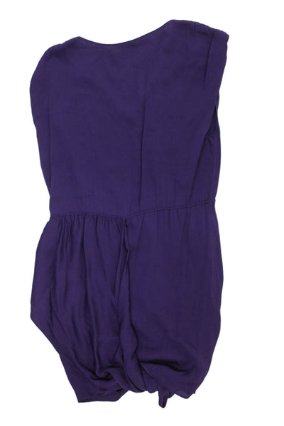 Alice + Olivia Women Blouson Dress Purple V-Neck Silk Blend Size 6