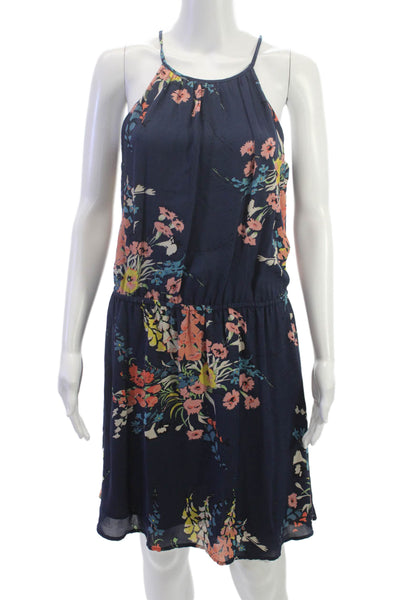 Joie Women Sundress Blue Silk Halter Floral Mini Above Knee Size S