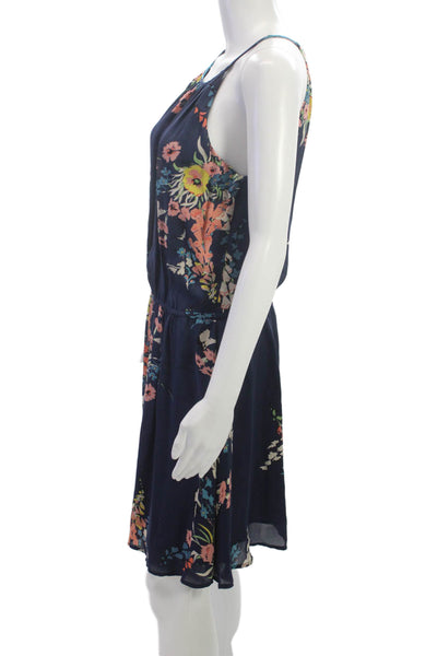 Joie Women Sundress Blue Silk Halter Floral Mini Above Knee Size S
