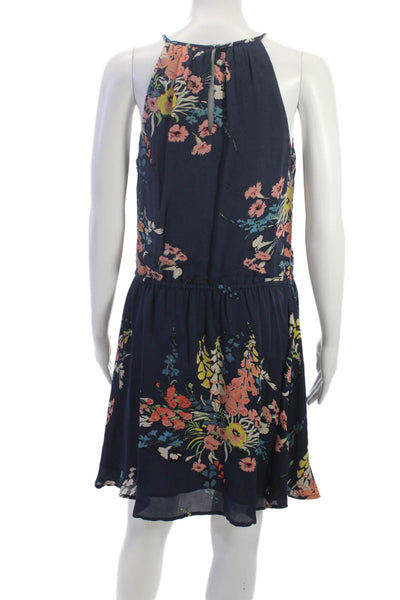 Joie Women Sundress Blue Silk Halter Floral Mini Above Knee Size S
