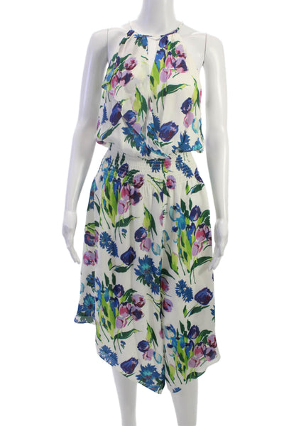Parker Womens Blouson Sleeveless Halter Floral Silk Knee Length Dress Size S