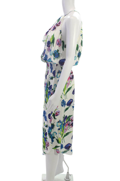 Parker Womens Blouson Sleeveless Halter Floral Silk Knee Length Dress Size S