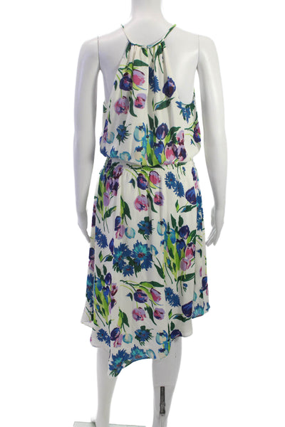 Parker Womens Blouson Sleeveless Halter Floral Silk Knee Length Dress Size S